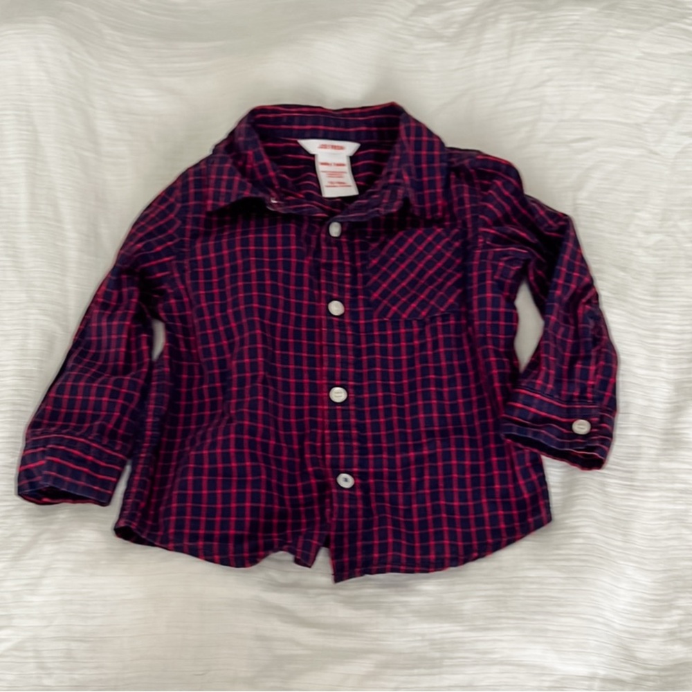 4/$20 Red and Blue Button Down Shirt Classic Plaid | Joe Fresh | 12-18 months